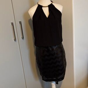 Guess Black Halter Dress with Chevron Skirt Y2K